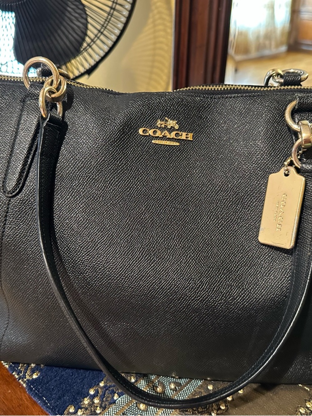 Coach Black Leather Dome Satchel with Gold Hardware